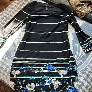 White House Black Market Black Sheath Dress with Asymmetrical Neckline